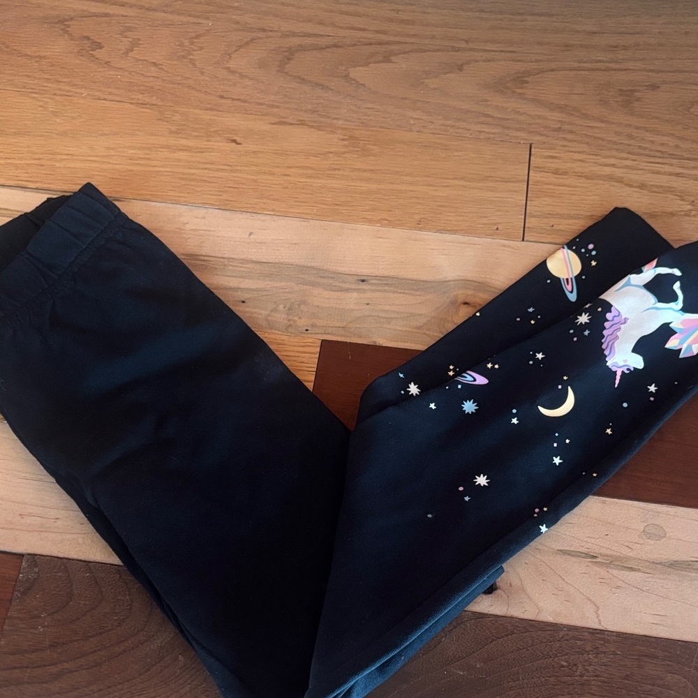 Lands' End Black Leggings with Unicorn and Space Print